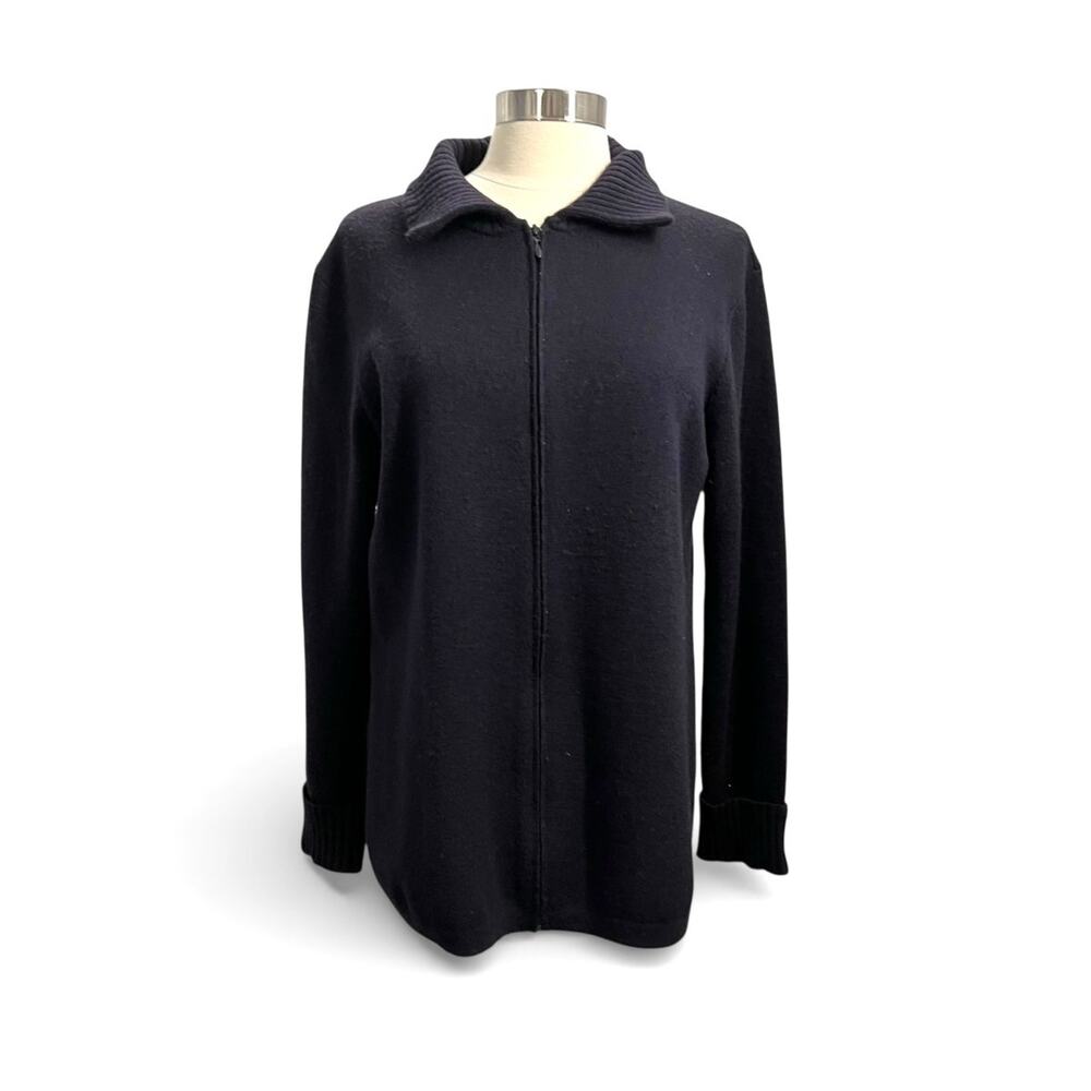 Vintage Talbots 100% Wool Navy Blue Full Zip Long Cardigan Hong Kong Size Medium